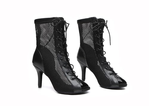 Image of Dance Practice Shoes for Women Mesh Ballroom Sandals Heels Party Prom Ankle Booties with Zip