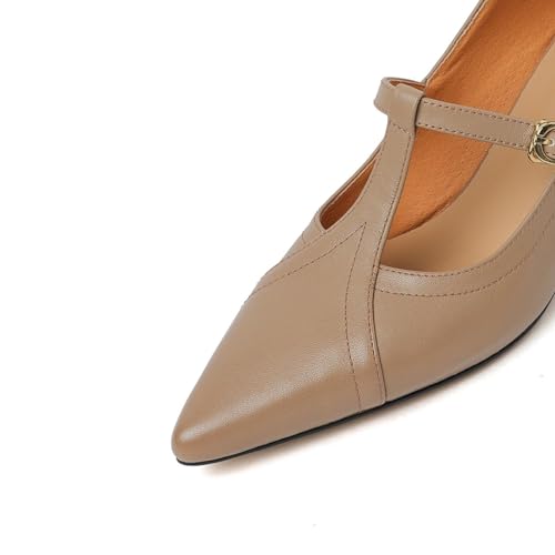 TinaCus Women's Genuine Leather Pointed Toe Handmade Dressy T-Strap Casual Pumps2