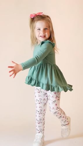 Image of Arshiner Toddler Girl Clothes Ruffle Long Sleeve Top and Floral Print Leggings 2Pcs Kids Fall Clothing Sets 2-3t Green