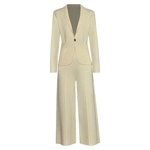 Autumn Winter Women Pants Suit Single Buckle Notched Long Sleeve Coat + Pants 2 Pieces Set Beige S steampunk buy now online