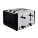 Tower T20086BLK Sera 4 Slice Toaster with 6 Browning Levels, Removable Crumb Tray, Defrost/Reheat/Cancel Functions, 1800W, Black