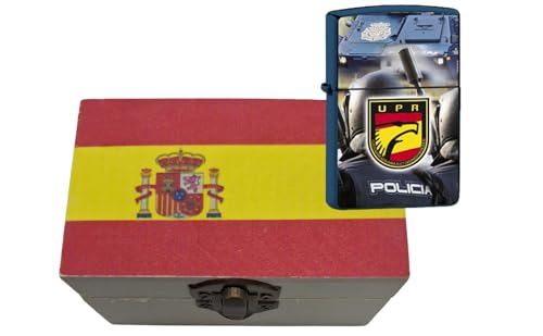 Mechero de Recargable Dorado con Grabado del Escudo de España o Escena Taurina. Se Envía en Cajita de Madera con la Bandera de España. (UPR)