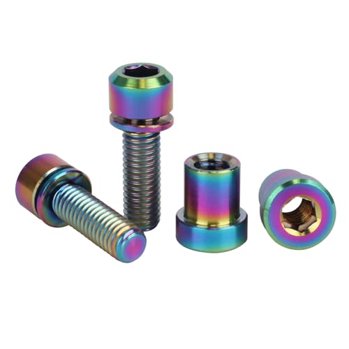 Image of Titanium Bolt M5x16 18 20mm with Washer Steerer Clamp Nut for Bicycle Stem Front Forking Lock Pack of 2 (Rainbow, M5x16mm)