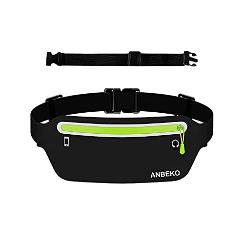 ANBEKO Slim Running belt Waist Pouch with Extender, Ultra Light Bounce Free Belt Bag, Water Resistant Waist Pack for Women Men, Adjustable Runner Phone Waist Bag for Outdoor Activities Gym Workouts