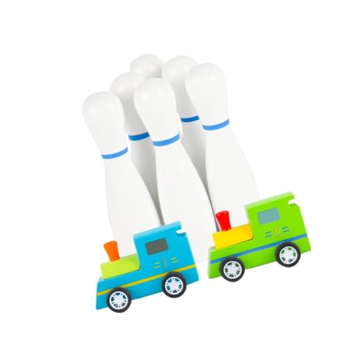TTETTZ Bowling Toys Parent Children Interactive Toy Wooden Pins and Cars Playset for Outdoor Household Early Development Boys Girls