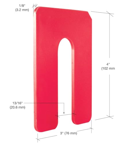 Image of CRL Red 1 /8 inch x 4 inch Jumbo Horseshoe Shims - 100 Pack