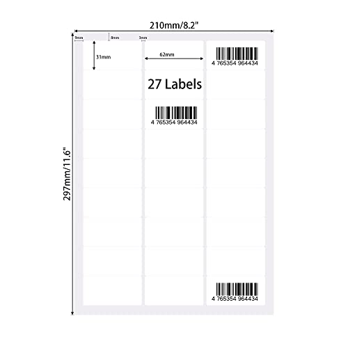 Adhes 2-3/7"X 1-1/5"(62Mm*31Mm) Direct Thermal Labels, 1000 Sheet Address Label, Labels Stickers For Printer, Compatible With Thermal Printer, Barcodes Labels, Per Sheet 27 Labels, 10Packs #TOP1
