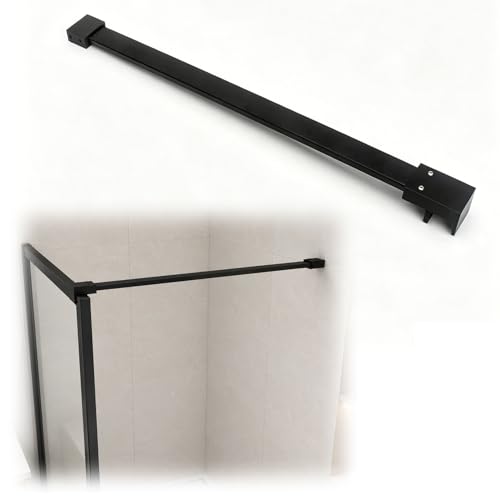 Barra soporte ducha 304 inox, estabilizador vidrio 90°, soporte mampara sin marco, abrazadera ajustable 50 mm(Black,Straight pull rod: 80cm)