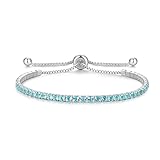 Cranmadia Sterling Silver March Birthstone Aquamarine Tennis Bracelets for Women Tennis Bolo Bracelet Fashion Jewelry Birthday Gifts for Women Teen Girls Mom Wife Daughter