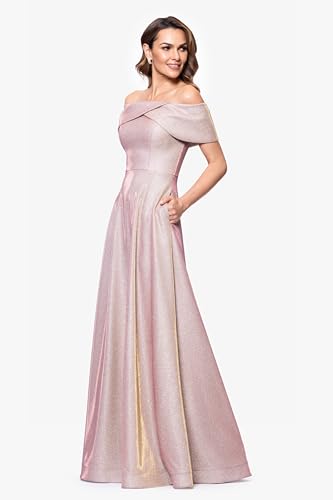 Image of Betsy & Adam Women's Betsy & Adam Women's Galaxy Glitter Straight Neck Off The Shoulder Floor Length Dress