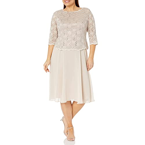 Image of Alex Evenings Women's Tea Length Embroidered Bodice Mother of The Bride Gown, Wedding Guest Dress