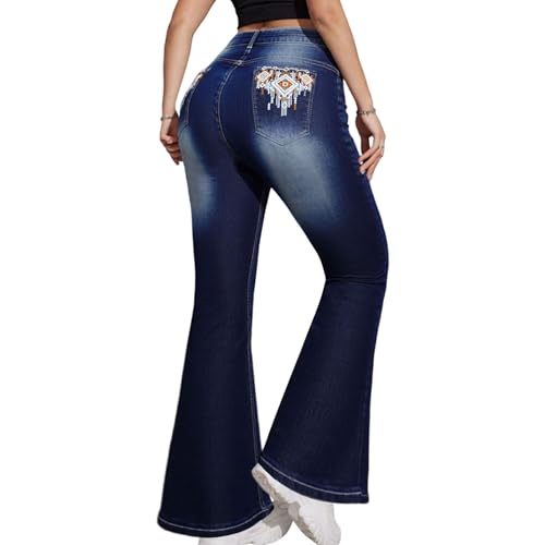 Flare Jeans for Women Plus Size Bootcut Jeans for Women Embroidered Jean for Womens High Waisted Bell Bottom Pants