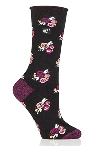 Women's WARM Floral Crew Sock Black/Women's 5-9