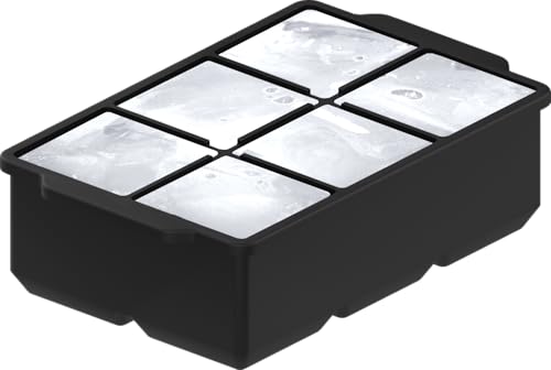 Image of KitchFort Large Silicone Ice Cube Tray (2-Pack), Easy Release 2 inch Big Ice Cubes - Cocktail, Whiskey Ice Cubes Mold - Ice Trays for Freezer with Lid - Stackable Silicone Ice Tray - Black