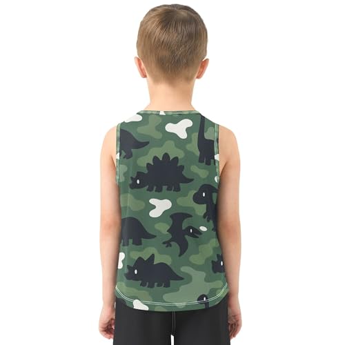 Cute Dino Camo Green Boys PTank Top Sleeveless Kids Vest Toddler Soft Dance Undershirts for Workout Gym Swimming 3T3