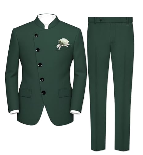 LYLLOVEGUSU Emerald Green Men Mandarin Collar Suit 2 Piece Chinese