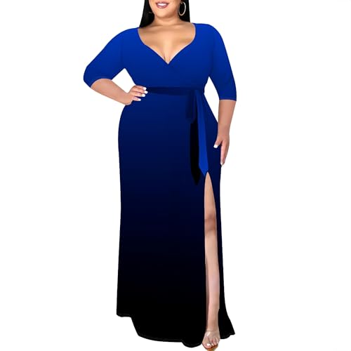 Plus Size Maxi Dress for Curvy Women Autumn Trendy Elegant Casual 3/4 Sleeve Sexy Deep V Neck Wedding Guest Cocktail Party Front Split Solid Color Long Wrap Dresses with Belt Travel Vacation Plus Size Maxi Dress for Curvy Women Autumn Trendy Elegant Casual 3/4 Sleeve Sexy Deep V Neck Wedding Guest Cocktail Party Front Split Solid Color Long Wrap Dresses with Belt Travel Vacation