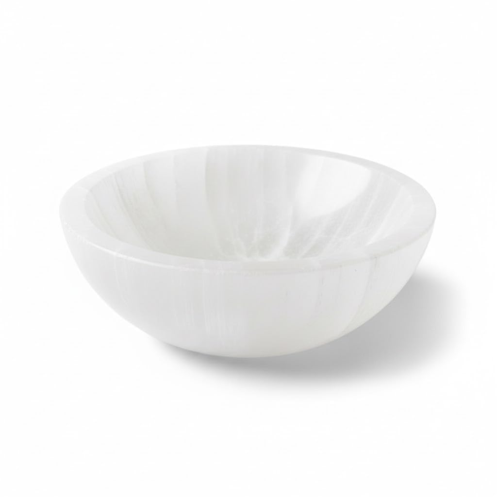 Genérico Cuenco de cristal de selenita natural, redondo, cuenco decorativo de cuarzo tallado a mano para la decoración del hogar. (15 Cm)
