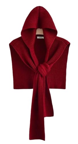 Women's 3-in-1 Knitted Hooded Shawl Striped Scarf Hat Neck Warmer Pashmina Shawls and Wraps Sweater Tie Up Shoulder Tops Cape