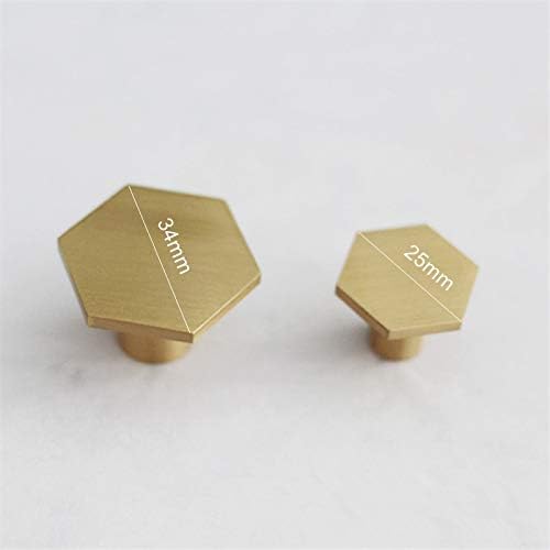 Brushed Brass Hexagon Cabinet Knobs Dresser Pulls Kitchen Furniture Handle Hardware 5Pack (5, 21x34mm)