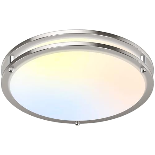 Image of 16 Inch 50W LED Ceiling Lights, Dimmable Brushed Nickel Flush Mount Ceiling Light, 2700K /3000K /4000K /5000K /6500K Adjustable, 5400LM Super Bright Ceiling Lamp for Bedroom Kitchen Office, 1-Pack