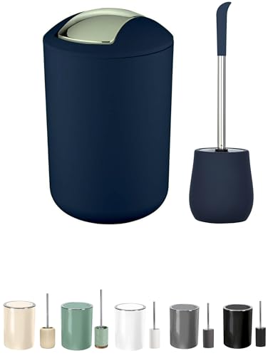 KW Ceramic Toilet Brush and High Grade Plastic Bathroom Swing Bin Set (Blue)