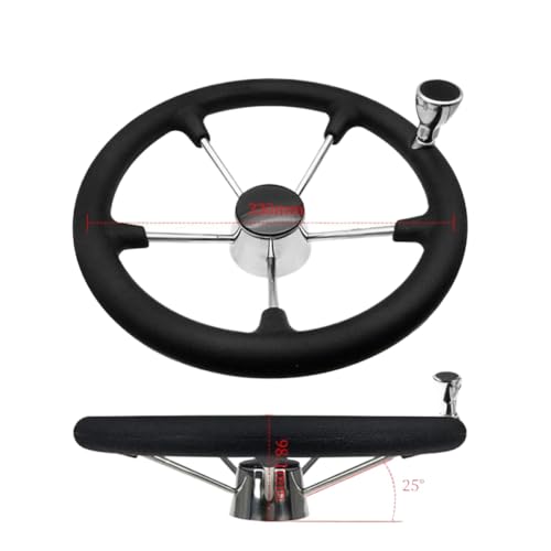 Volante marino de 11/13/15 pulgadas con perilla de acero inoxidable de 5 radios con espuma de goma negra Compatible con yate y barco(13 inch)