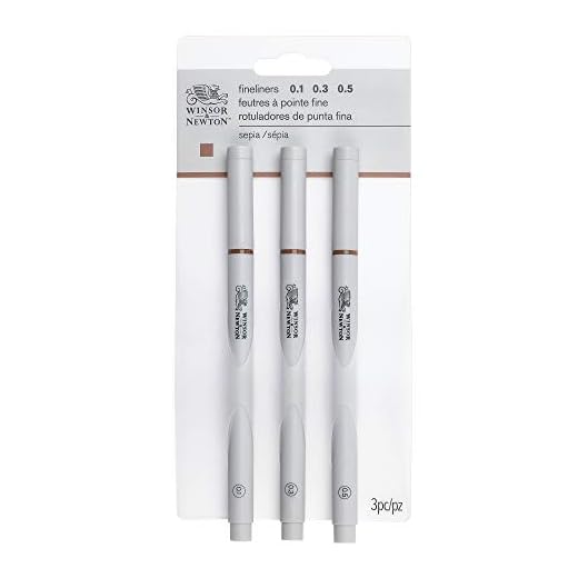 Winsor & Newton Fineliner Rotulador calibrado, Puntas surtidas, Sepia, Set de 3