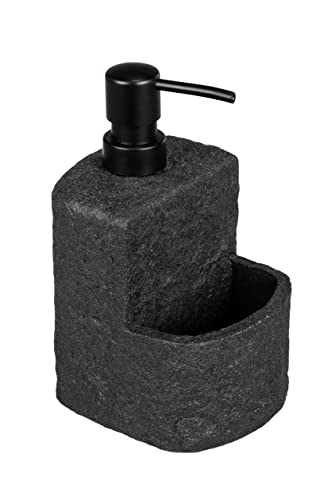 WENKO Dishwashing liquid dispenser Festival Stone black, refillable soap dispenser in stone look, high-quality polyresin