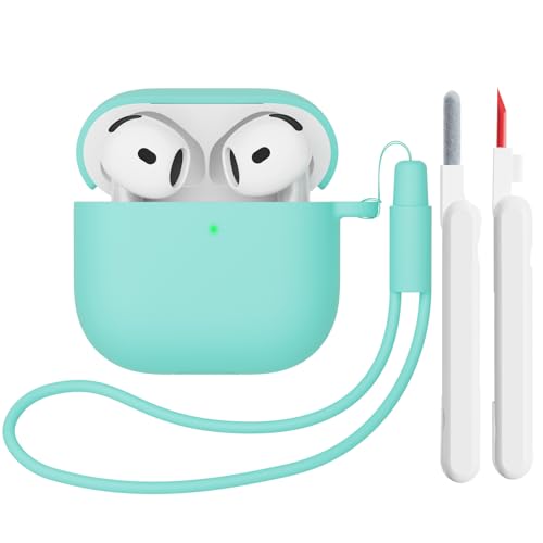 Mocarheri Custodia in Silicone Compatibile con AirPods 4 2024 con Kit di Pulizia, Premium Silicone per Airpods 4 Custodia Cover Custodia protettiva in silicone antiurto, Verde menta