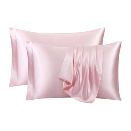 Renva Set of 2 Satin Silk Pillowcase for Hair and Skin Standard Size 18'X 28' with Soft Breathable Smooth Cooling Pillow Covers for Sleeping (2, Pink)