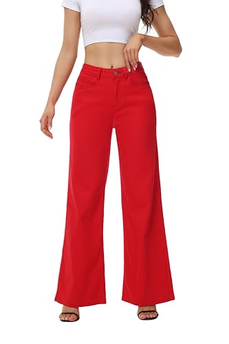 Women’s Wide Leg Jeans Casual Baggy High Waisted Stretch Denim Pants