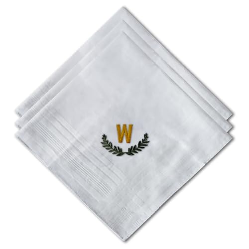 Chromatelle 3 Pcs Men's Handkerchiefs, White Embroidered Ini