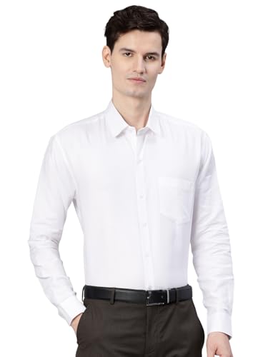 Image of Majestic Man Men's Solid Cotton Blend Textured Wrinkle-Resistant Slim Fit Easy Iron Formal Shirt