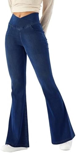 LaiEr Vrouwen Hoogstretch Yoga Jeans - Skinny Fit Hupenverhogend, Met Zakje. Zachte Micro Bootcut Pants, Perfect voor Sport, Fitness Yoga.(DiepBlauw,M