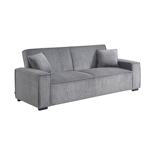 sweeek - Canapé Convertible 3 Places Gris Clair Velours côtelé L 231 x P 96.5 x H 80cm