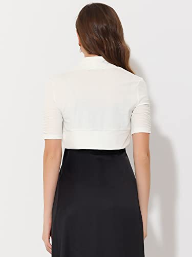 Allegra K Short Sleeve Shrugs for Women's Ruched Sleeve Open Front Cropped Bolero Cardigan3