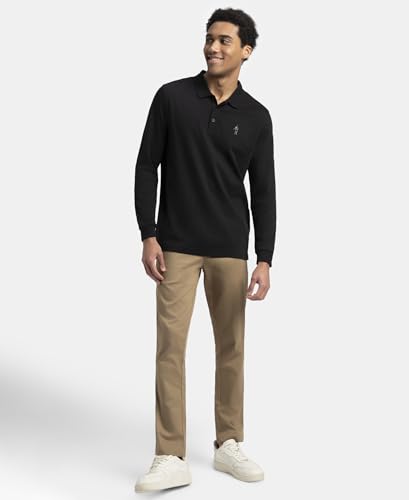 Image of Jockey 3914 Men Super Combed Cotton Rich Solid Full Sleeve Polo T-Shirt with Ribbed Cuffs