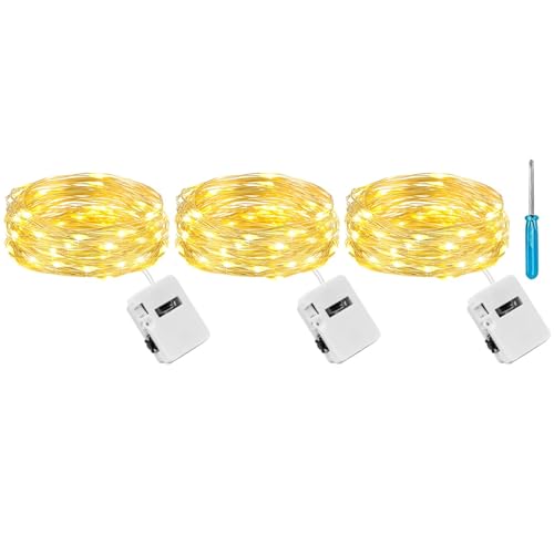 litogo Luzes LED pilhas com 3 modos, 7 FT/2 M 20 LED corrente de luzes de Natal pilhas interior, luz de fadas pequena decoração para mesa de jardim, árvore, casamento, exterior (branco quente, 3 peças