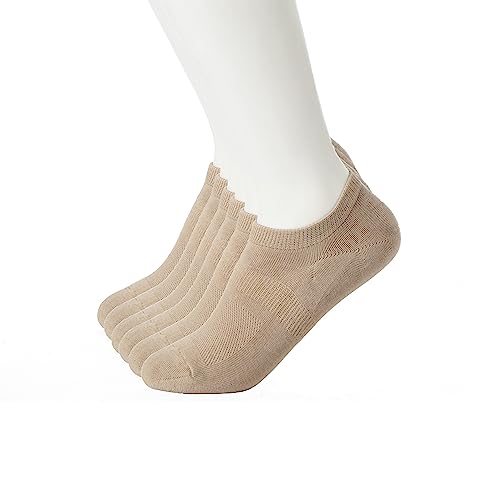 Jsimmotd 6 Pairs Unisex Cotton Ankle Socks,Mesh Breathable No Show Sock,Low Cut Sock For Casual,Athletic(Light brown)
