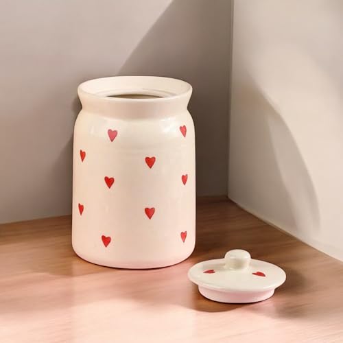 Image of Heart-Shaped Ceramic Storage Jar Set - 2 x 2 KG (2000 ml) - Martban Pickle Container - Kitchen Storage for Pickle, Chutneys and Sauces - Durable, and Easy to Clean (Pack of 2), Brown