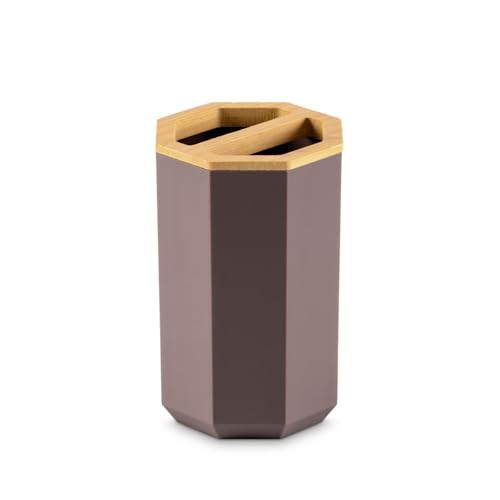 Image of Freelance Portofino ABS Bathroom Accessories Set of 5, Chocolate - Liquid Handwash Soap Dispenser, Brush /Toothbrush Holder, Tumbler, Dish, Tray - Plastic Set for Wash Basin - Stronger Than Ceramic