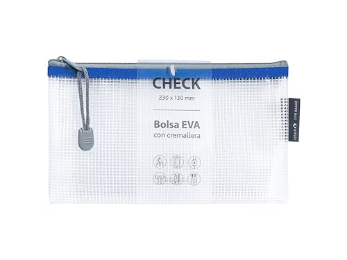 Grafoplas 4er-Pack Taschen mit Reißverschluss, EVA-Kunststoff, transparent, blauer Reißverschluss, ideal für den Transport und Schutz aller Arten von kleinen Gegenständen, Schecks oder Gutscheinen