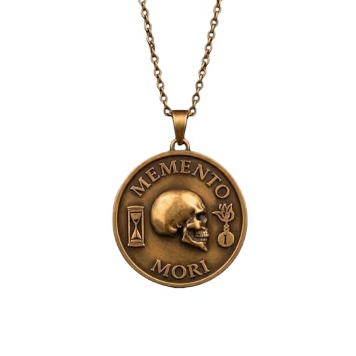 Collar Memento Mori Pequeño 1,8 cm | Símbolo Estoico de Conciencia y Aceptación | Joyería Filosófica Minimalista | Hecho a Mano | Plata 925, Baño Oro 24K, Cobre