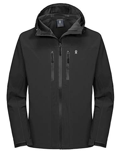 Little Donkey Andy Men's Waterproof Shell Jacket Breathable Hooded Rain Coat for Hiking Black Small