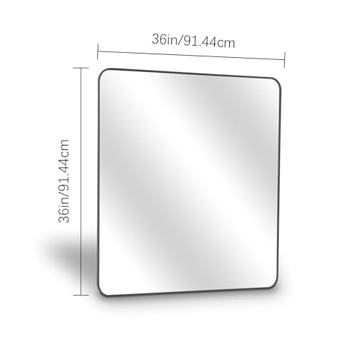 Image of DESBING 36 inch x 36 inchBathroom Mirror, Matte Black Wall Mirror with Metal Frame, Decorative Rectangular Vanity Mirror for Bedroom Bathroom Living Room Entryway (Horizontal /Vertical)