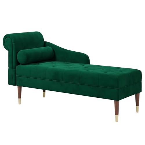 Vesgantti Velvet Chaiselongue, Indoor Lounge Sofa mit linker Armlehne und Lendenkissen, Recamiere für Wohnzimmer, Schlafzimmer und Büro, Samt Loungesessel 149.5 x 54 x 76CM