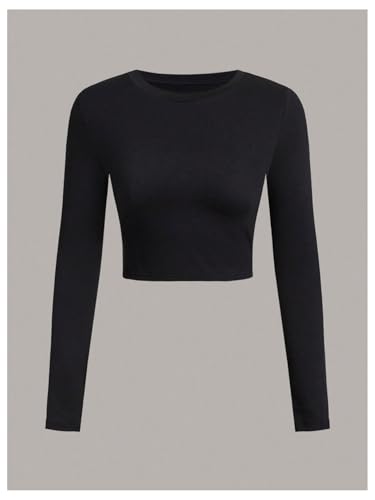 Floerns Girl's 3 Pcs Solid Long Sleeve Crop Top Crew Neck Knitted Tee Shirts3