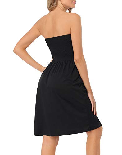Hde Mini Smocked Dress For Women Strapless Summer Dresses Beach Cover Up Black - 2X #TOP2