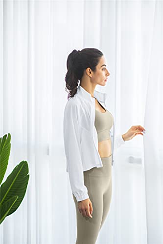 altiland Women's Athletic Running Yoga Gym Track Zip Up Cropped Jackets UPF 50+ Sun Protection Long Sleeve Workout Shirts - Image 6